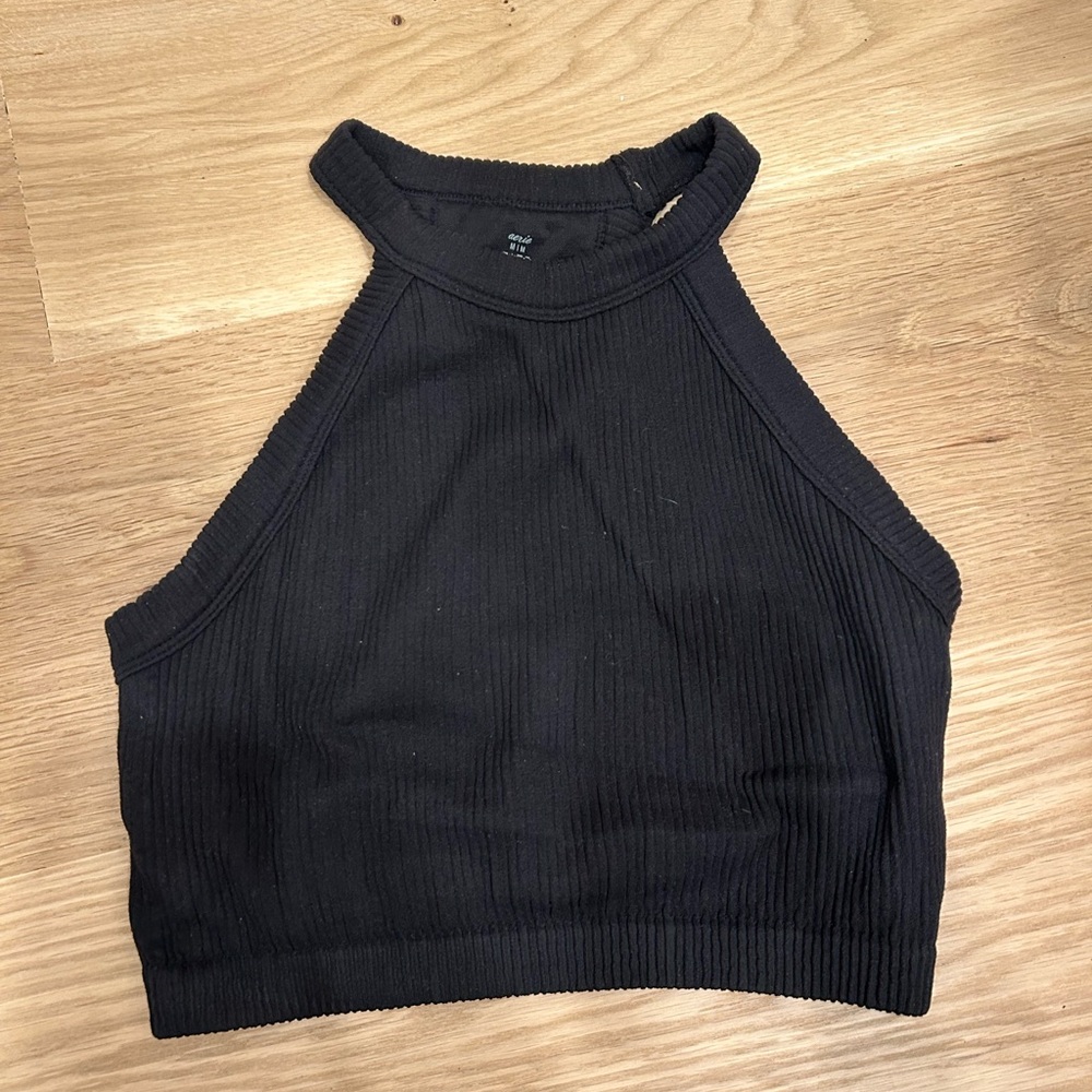 Aerie halter bra top black rib sz medium